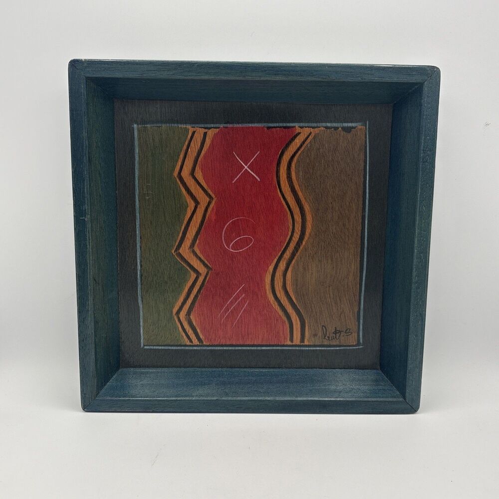 Reut Shahar Kakadu Wood Rustic Painted  TRAY Folk Art 10.25 X 10.25 X 1.75”